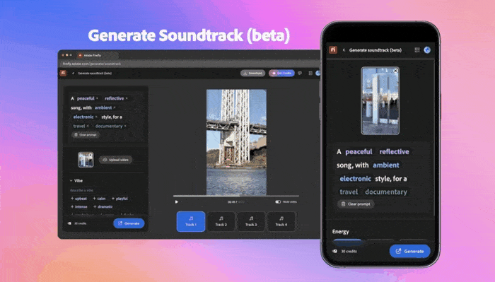 어도비의 파이어플라이로 구동되는 ‘사운드트랙 생성’ 관련 영상. <출처=어도비>