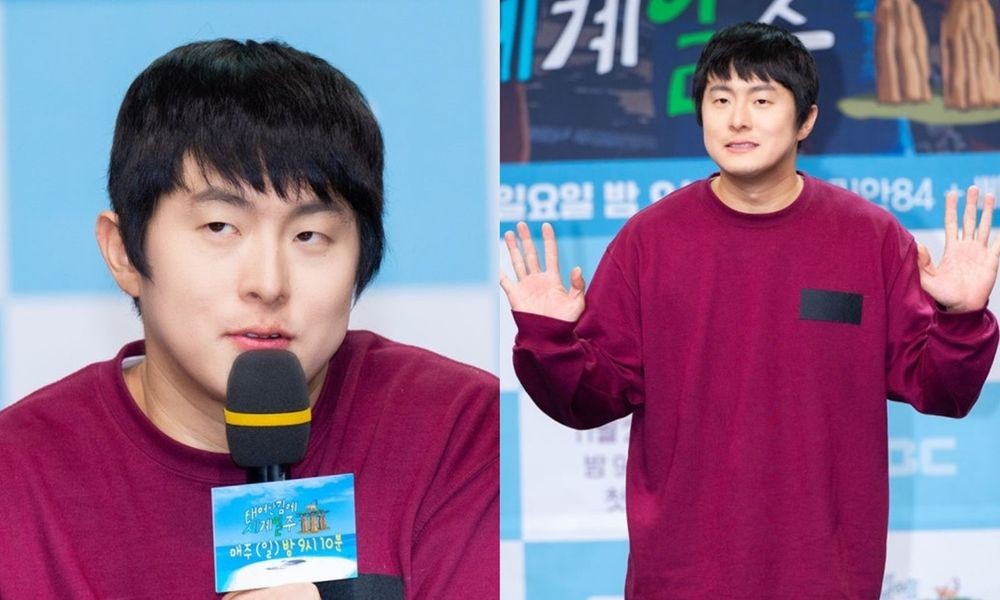 버건디색 상의를 입고 극한84를 소개하는 기안84
