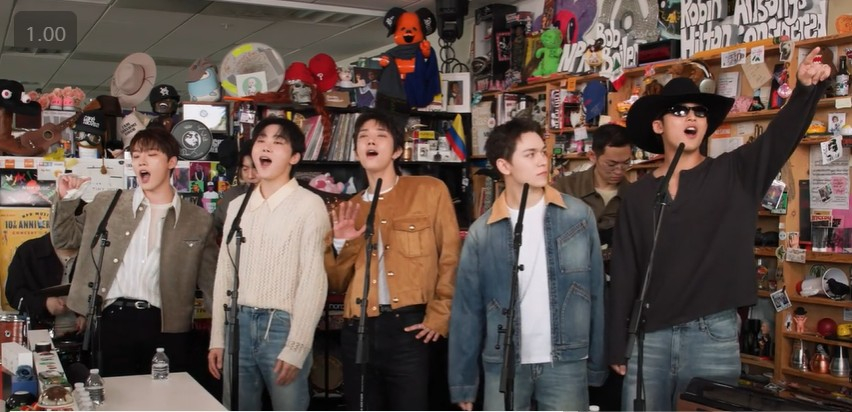 Scene from Seventeen's 'Tiny Desk Concert'.