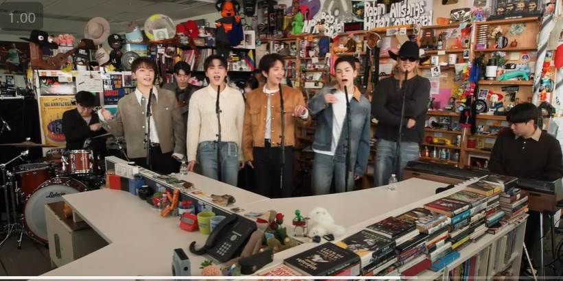 A scene from Seventeen's Tiny Desk Concert.