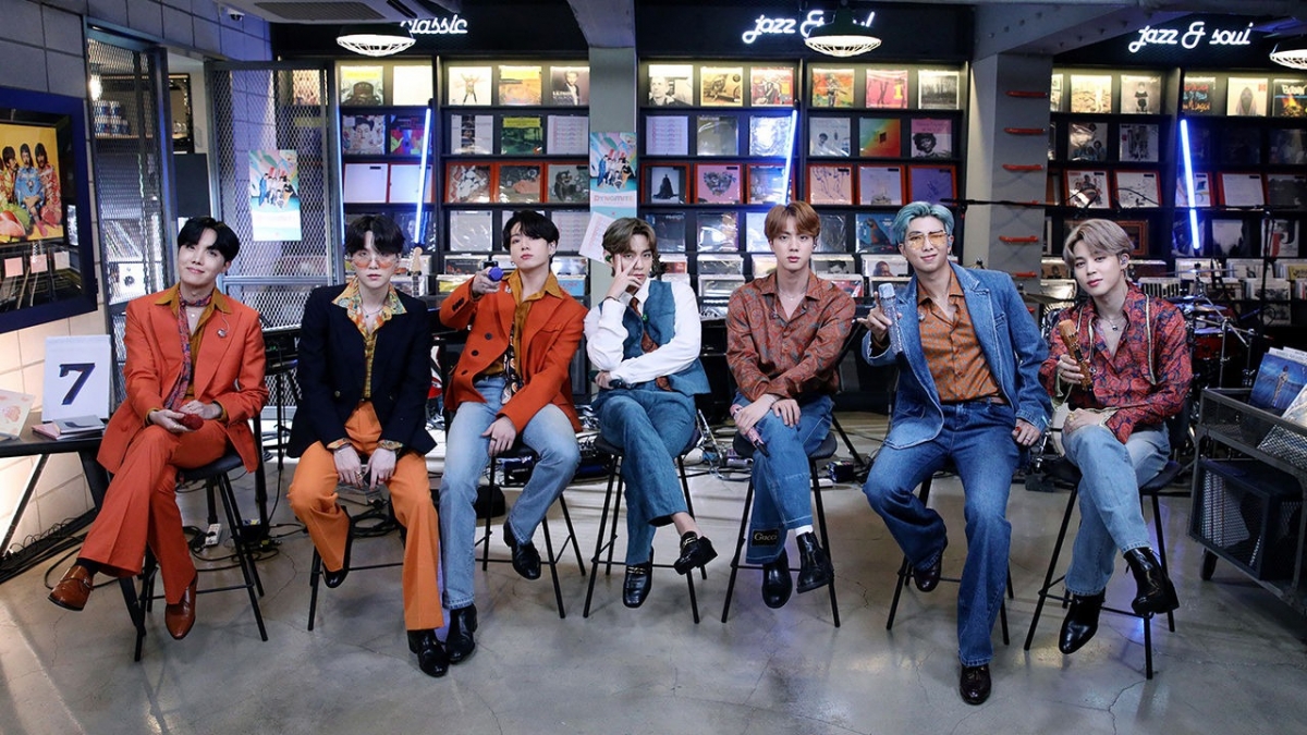 Scene from BTS's 2020 Tiny Desk (Home) Concert performance.