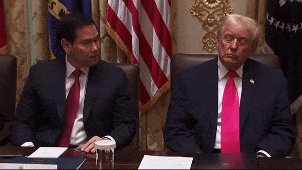 2일(현지시간) 백악관에서 내각회의를 주재한 도널드 트럼프 미국 대통령이 마코 루비오 국무장관 발언 중 졸린듯 눈을 감고 있다. 2025.12.2 엑스