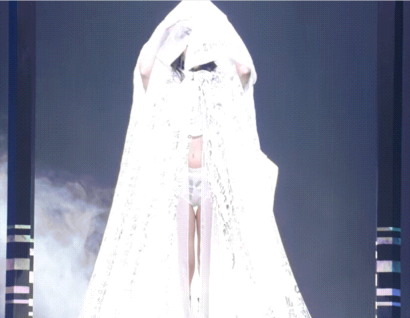 제니가 MMA 2025 무대에서 입은 15m 길이의 베일. 베일엔 한글로 기록된 최초의 노래 가사집 '청구영언' 구절이 빼곡히 적혀 있다. /멜론