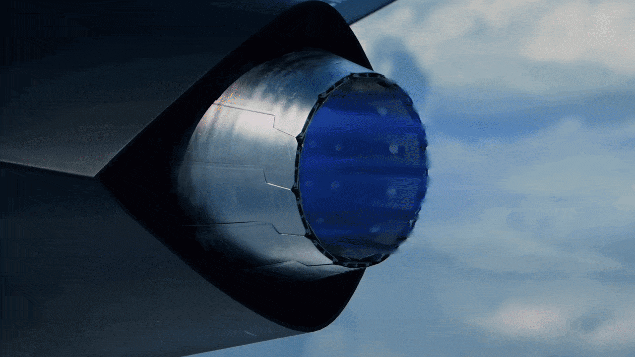 엑스밧의 단일 제트엔진이 ‘대시 속도’ 구간에서 최대 추력을 내는 장면. 고출력 추력편향 노즐을 통해 단시간에 최고 속도에 도달하는 모습을 보여준다. 영상=실드AI