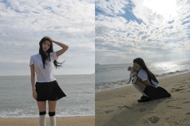 노란 수영복에 섹시한 몸매 어필하는 존예 처자