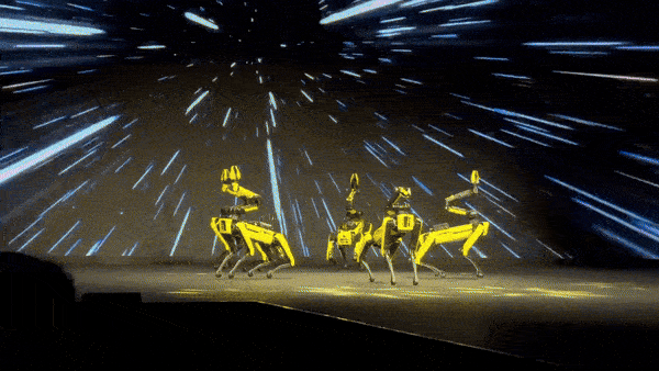Spot robot dog, developed by Boston Dynamics, dances at a main presentation by Hyundai Motor Group for the CES 2026 in Las Vegas on Jan. 5. [SARAH CHEA]