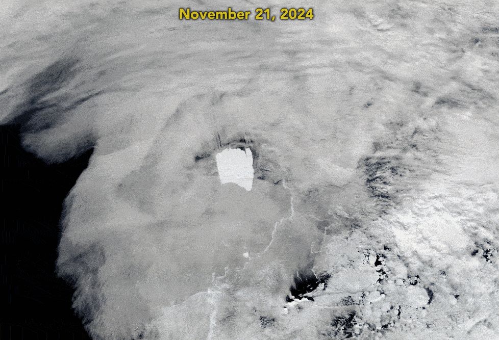NASA 위성으로 촬영한 A23a의 북상 모습