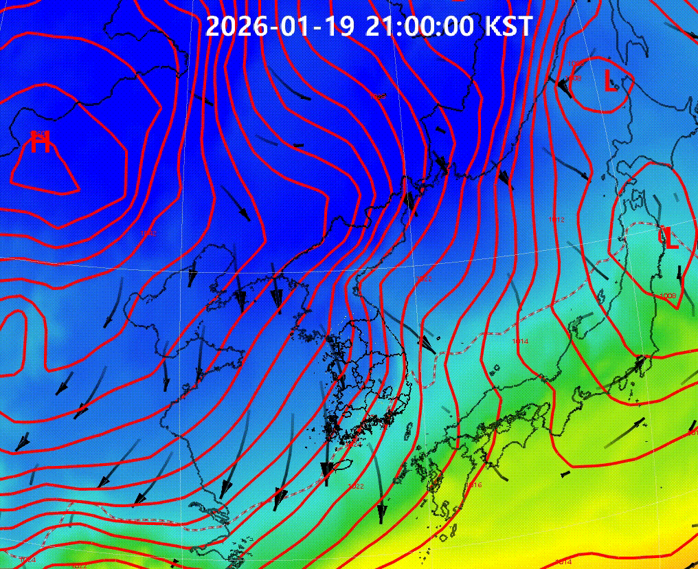 An animated image shows cold northwesterly winds sweeping across the Korean Peninsula due to the "blocking" phenomenon. (Korea Meteorological Administration)