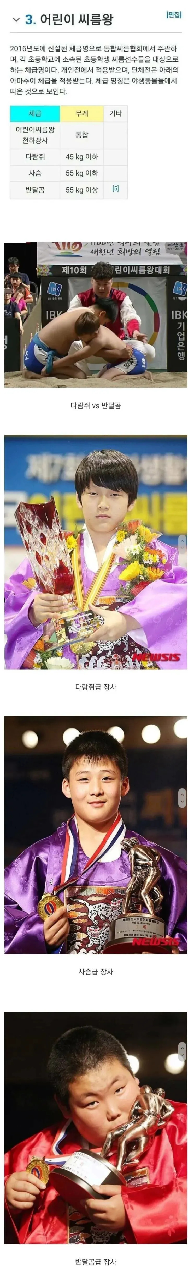 초등학생 씨름선수들 공식 체급명 | 인스티즈
