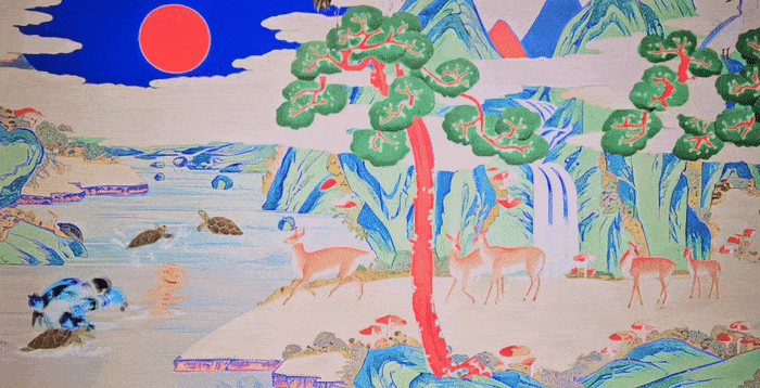 기자가 종이에 그려낸 진저쿠키(맨앞)가 스크린 속으로 들어가 동료들과 달리고 있다. 튀는 색으로 칠해야 잘 보일 것 같다. [이가람 기자]