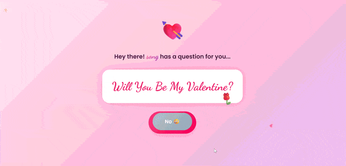 AI로 만든 밸런타인데이 홈페이지 예시. 데이트 초대 응답 중 거절(NO)를 클릭하려하자 거절 버튼이 도망가게 설계됐다. [웹사이트 캡처]