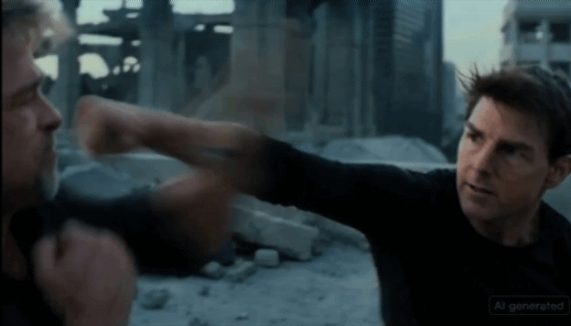 영화감독 루어리 로빈슨이 ‘시댄스 2.0’으로 제작해 X에 공개한 영상 장면. 톰 크루즈와 브래드 피트를 연상시키는 인물들이 옥상에서 격투를 벌이는 모습으로, AI 저작권 논란을 촉발했다.