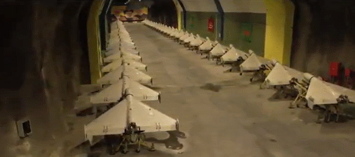 이란 혁명수비대가 국영 매체를 통해 공개한 드론 무기 터널 영상 갈무리