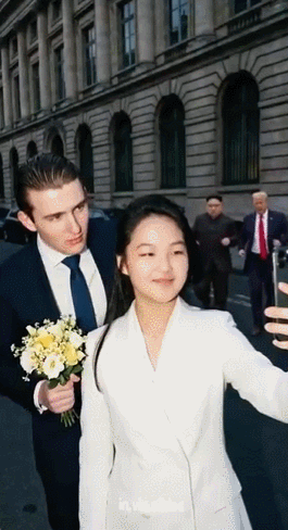 도널드 트럼프 미국 대통령의 아들 배런 트럼프와 김정은 북한 국무위원장의 딸 김주애가 연애와 결혼을 한다는 설정으로 만들어진 AI 이미지. X(구 트위터) 캡처