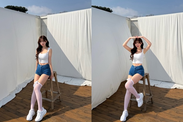 노란 수영복에 섹시한 몸매 어필하는 존예 처자