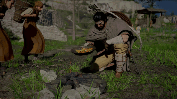 붉은사막에서 주인공이 요리하는 모습. 인게임 캡처