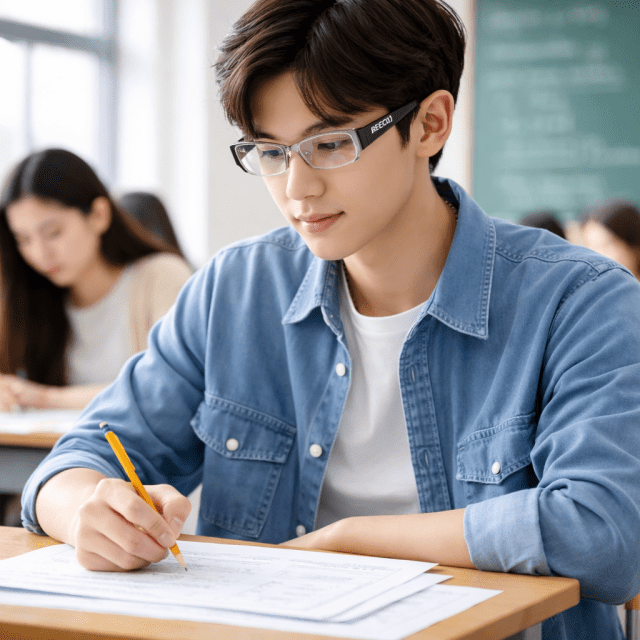 AI 스마트안경을 착용하고 시험에 응시하는 연출 이미지
