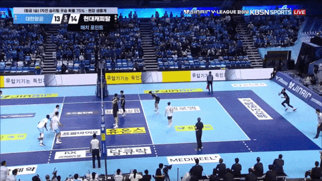 현대캐피탈 레오 서브 장면. KBSN 중계화면 캡처