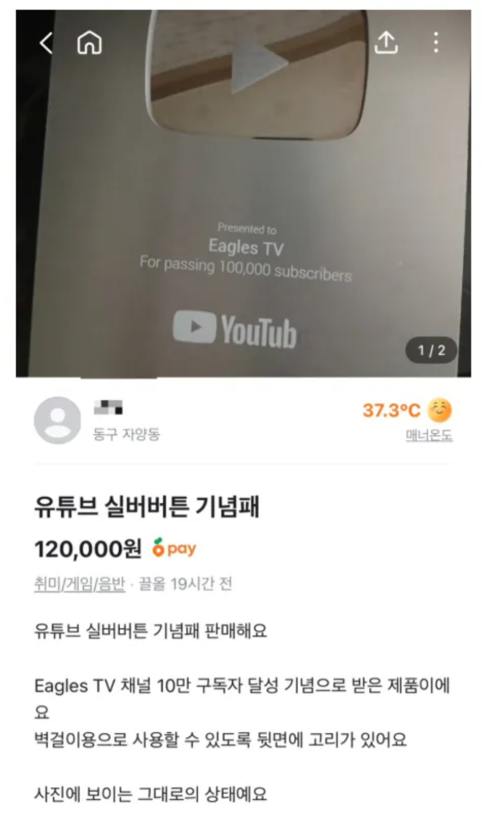 당근에 올라온 한화이글스 실버버튼 | 인스티즈