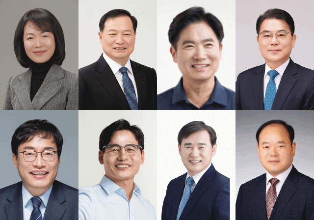 (위 왼쪽부터) 강숙영, 고두갑, 김대중, 김해룡. 장관호, 정성홍, 이정선, 최대욱