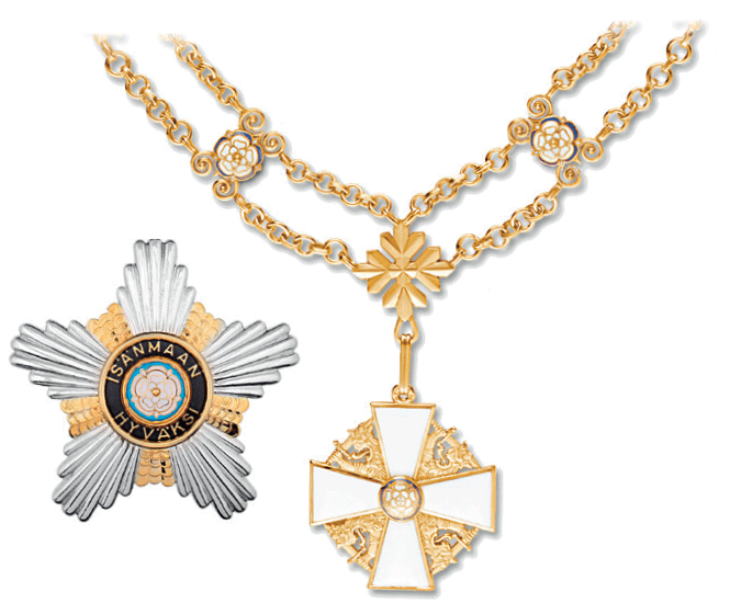 핀란드 백장미 훈장. 갈렌칼렐라가 1919년 디자인한 핀란드의 최고 훈장. 지금도 핀란드 대통령이 외국 정상에게 수여한다.