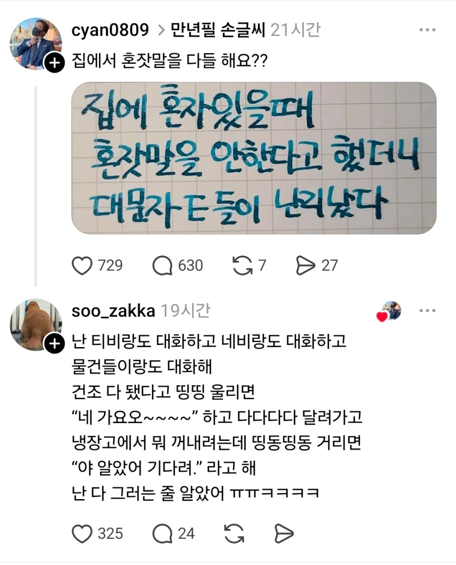 집에 혼자 있을 때 서로 이해못하는 성향 | 인스티즈