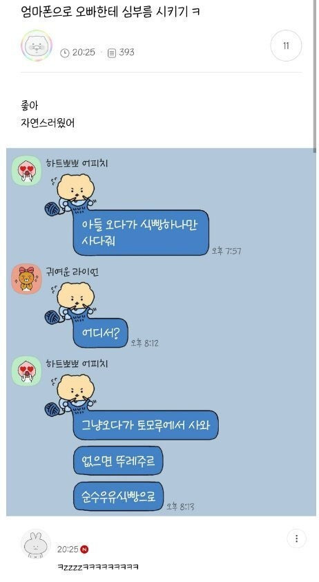 엄마 폰으로 친오빠에게 심부름 시키기.jpg | 인스티즈