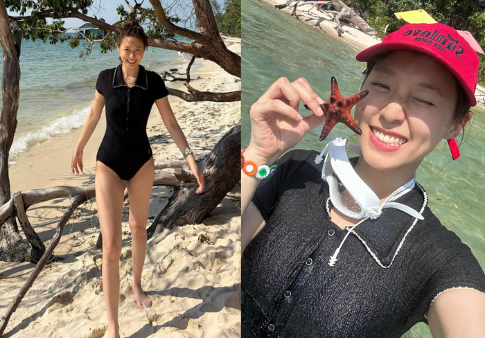 노란 수영복에 섹시한 몸매 어필하는 존예 처자