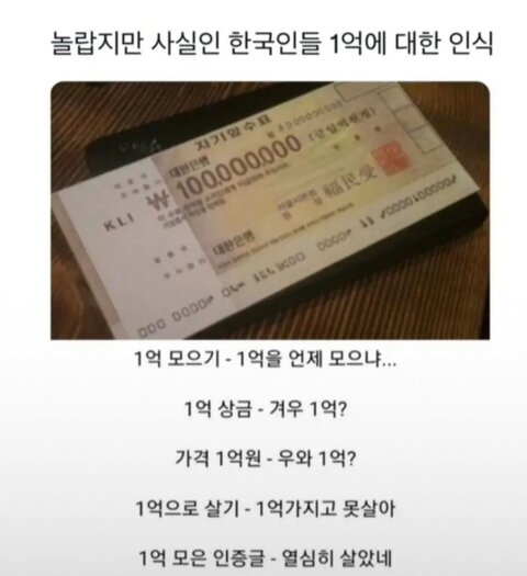 놀랍지만 사실인 한국인들 1억에 대한 인식.jpg | 인스티즈