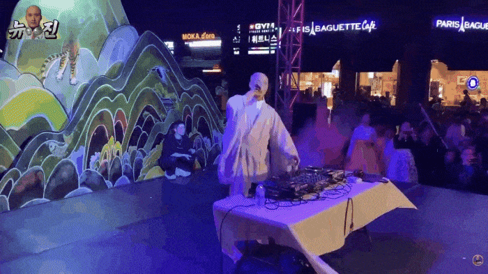 Comedian Youn Sung-ho, also known as DJ Ven. New Jean, hosts a rave party organized by the Jogye Order of Korean Buddhism to celebrate Buddha’s Birthday in 2024. (Youn Sung-ho’s YouTube channel)