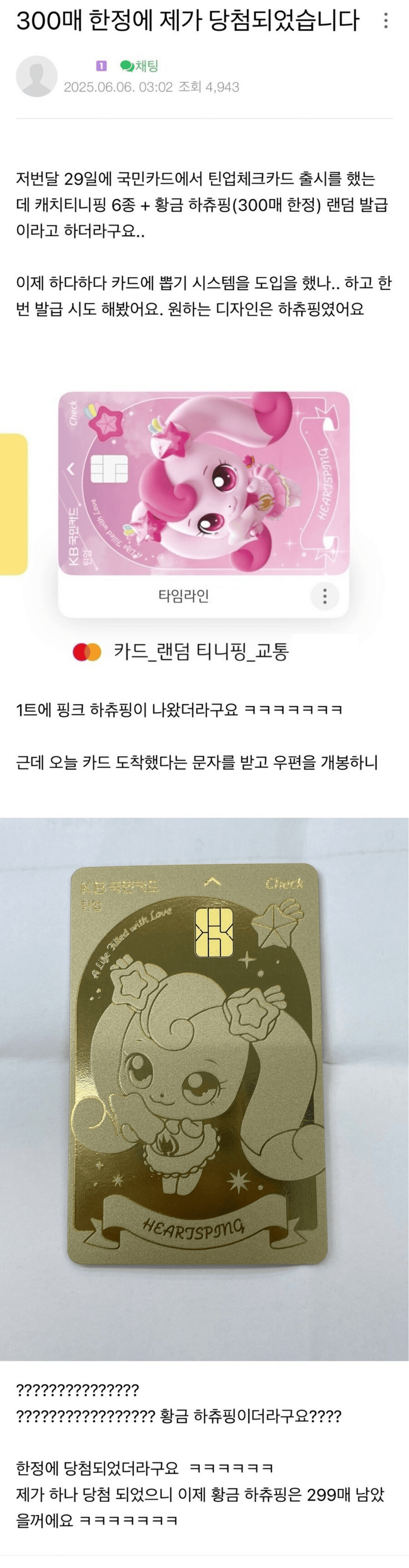 300장 밖에 없다는 국민카드.jpg | 인스티즈