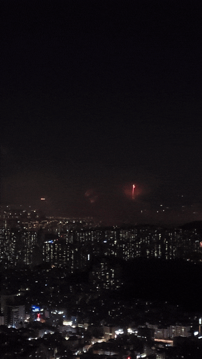 ‘한화와 함께하는 서울세계불꽃축제 2024' 행사 당일 관악산 국기대에서 촬영한 불꽃축제 전경. /이원창 작가 제공