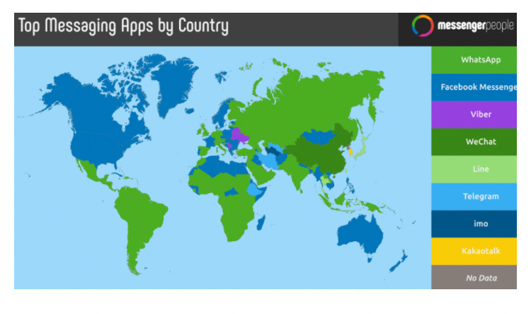 전세계 국가별 메신저 1위 현황 - 짤티비