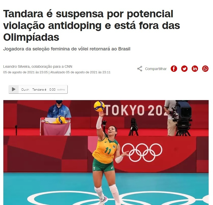 브라질 여자 배구선수 탄다라 도핑 적발 - 짤티비