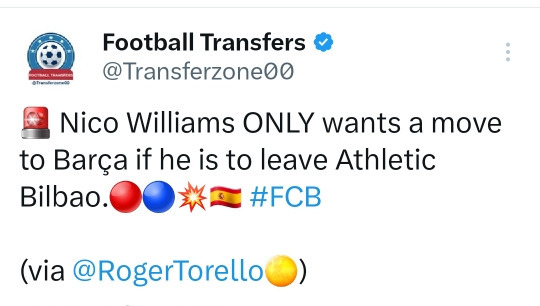 [스크랩]      [해외축구]로저 토레요)니코윌리암스는 빌바오를 떠날 경우 바르셀로나 이적만을 원한다 -cboard