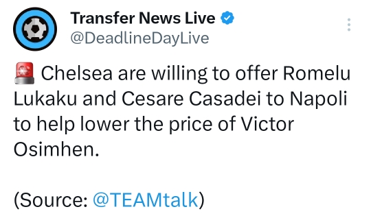 [해외축구]팀토크)첼시는 오시멘 가격을 낮추기위해 루카쿠와 카사데이를 나폴리에 제의할 의향이 있음 -cboard