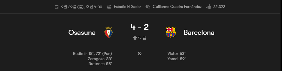 [라리가 8R] 오사수나 vs 바르셀로나 골모음 -cboard