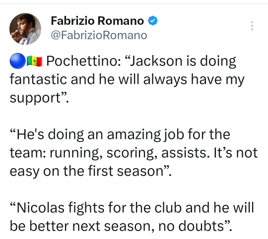 [해외축구]포체티노:잭슨은 환상적인 모습을 보여주고있으며 그는 언제나 내 지지를 받을 것 -cboard