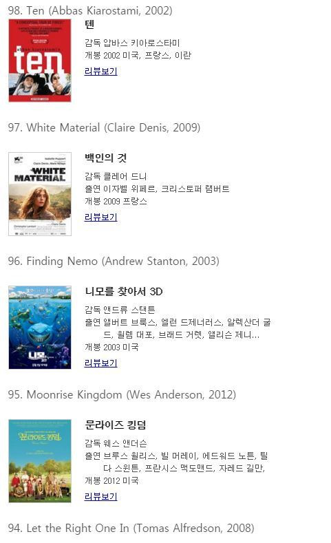 BBC 선정 21세기 위대한 영화