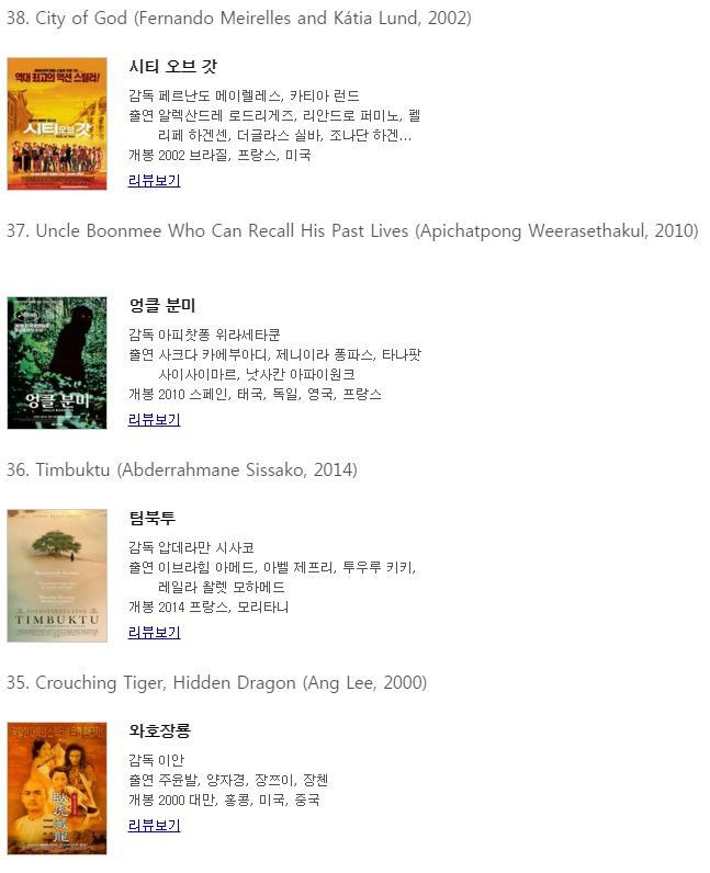 BBC 선정 21세기 위대한 영화