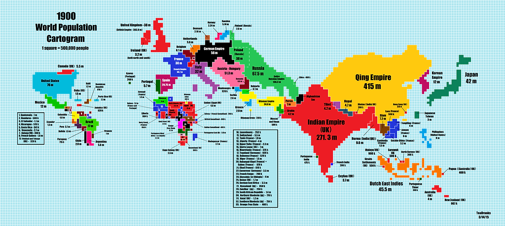 1900년대 세계 인구크기 지도