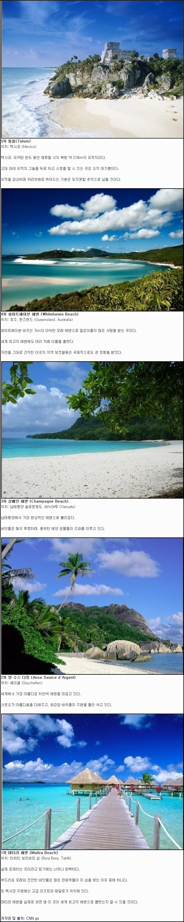 CNN 선정 세계에서 가장 아름다운 해변