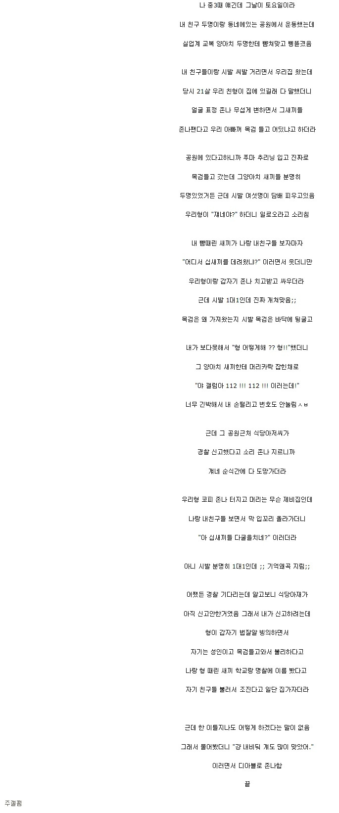  중2때 일찐들한테 맞고 친형한테 이른 썰