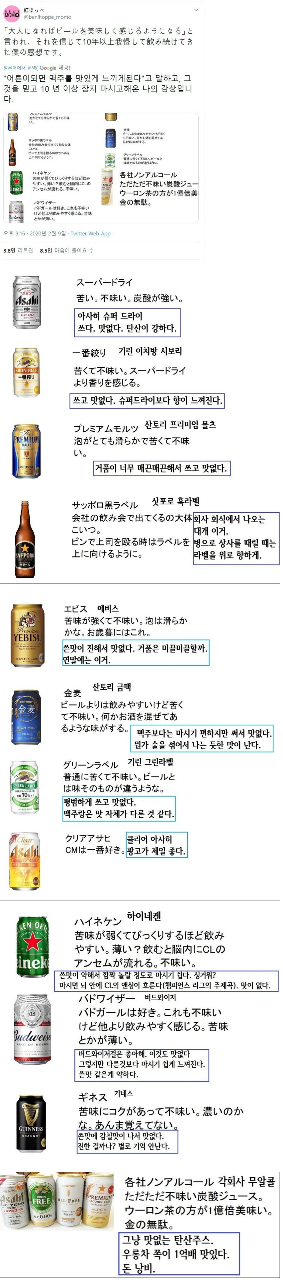  공감 많이가는 맥주 평가