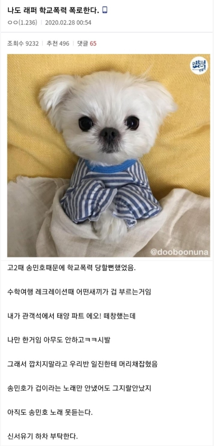  송민호 때문에 학교폭력 당했다는 힙갤러