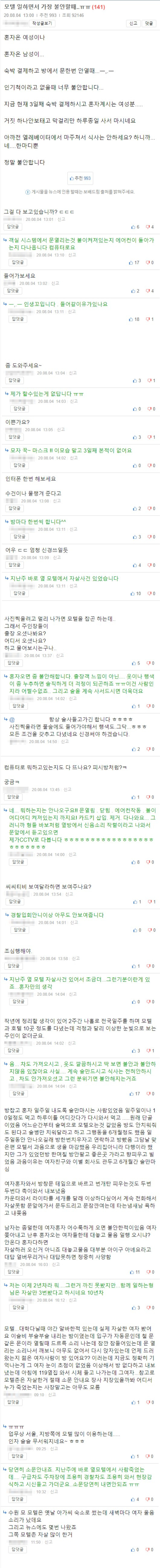  모텔 일하면서 가장 불안할 때