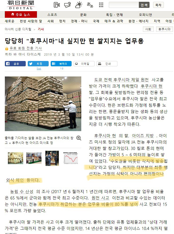 후쿠시마 쌀의 최종 행선지