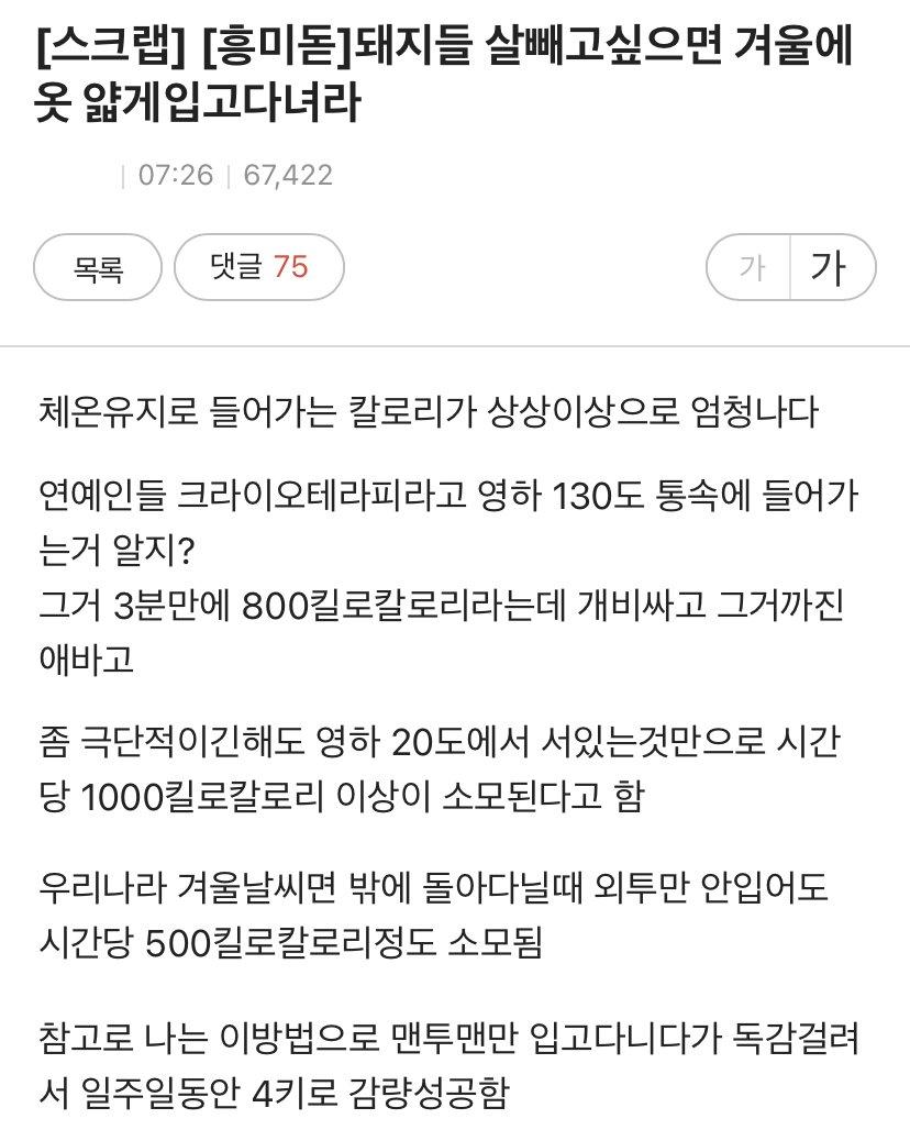 돼지들 살 빼고 싶으면 겨울에 얇게 입고 다녀