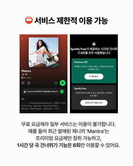 스포티파이 무료 요금제를 설명하는 카드뉴스