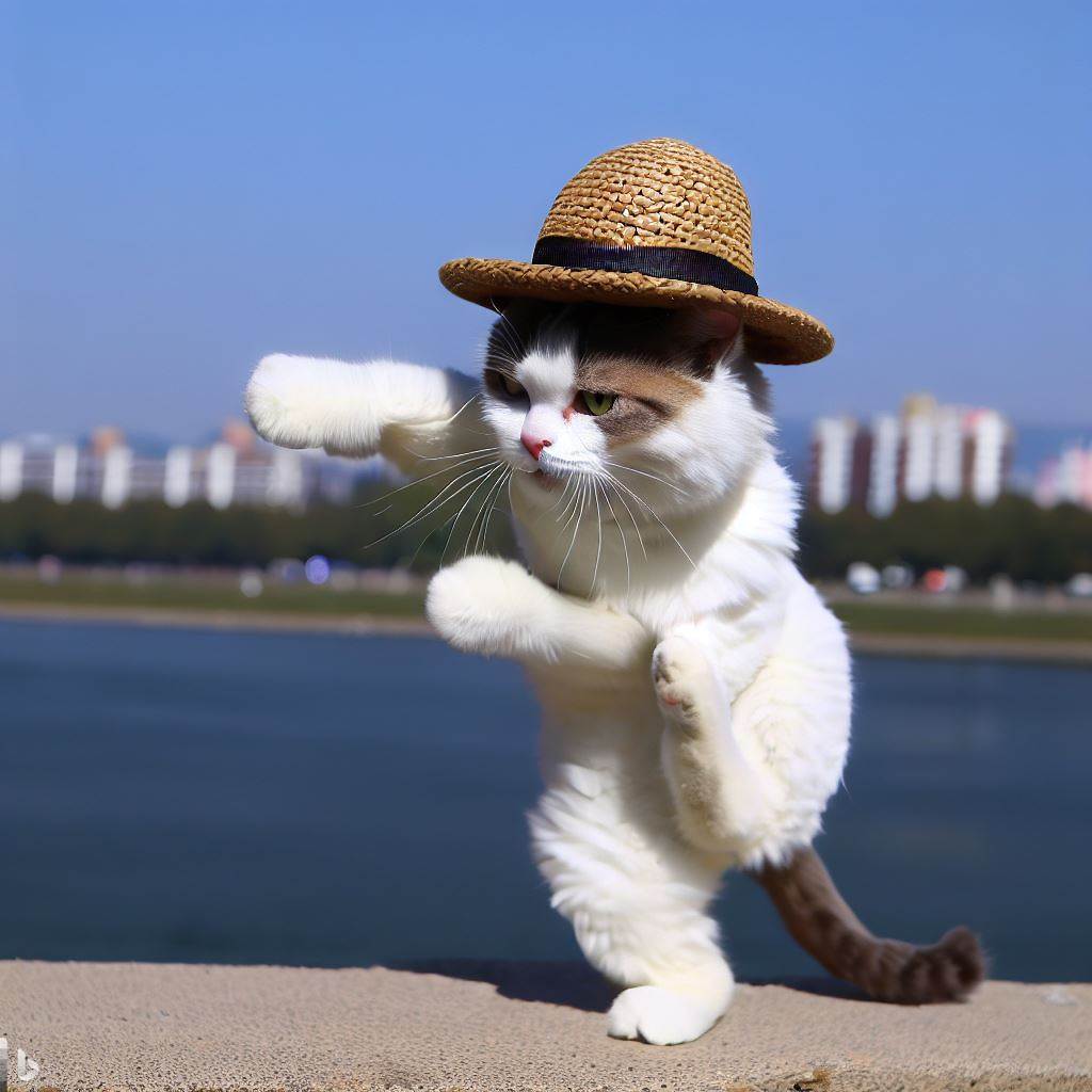 생성형 AI,태극권을 하고 있는 고양이 그림 그려줘